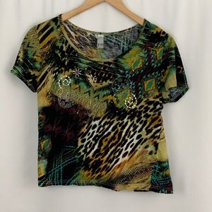 Thomas & Olivia Animal Print Top with Jewe…